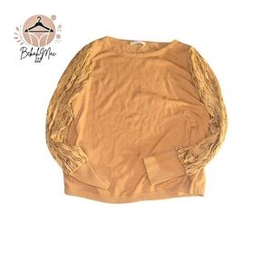 Sioni Milano Sweater XL – Golden Beige Lace Sleeve Knit Top